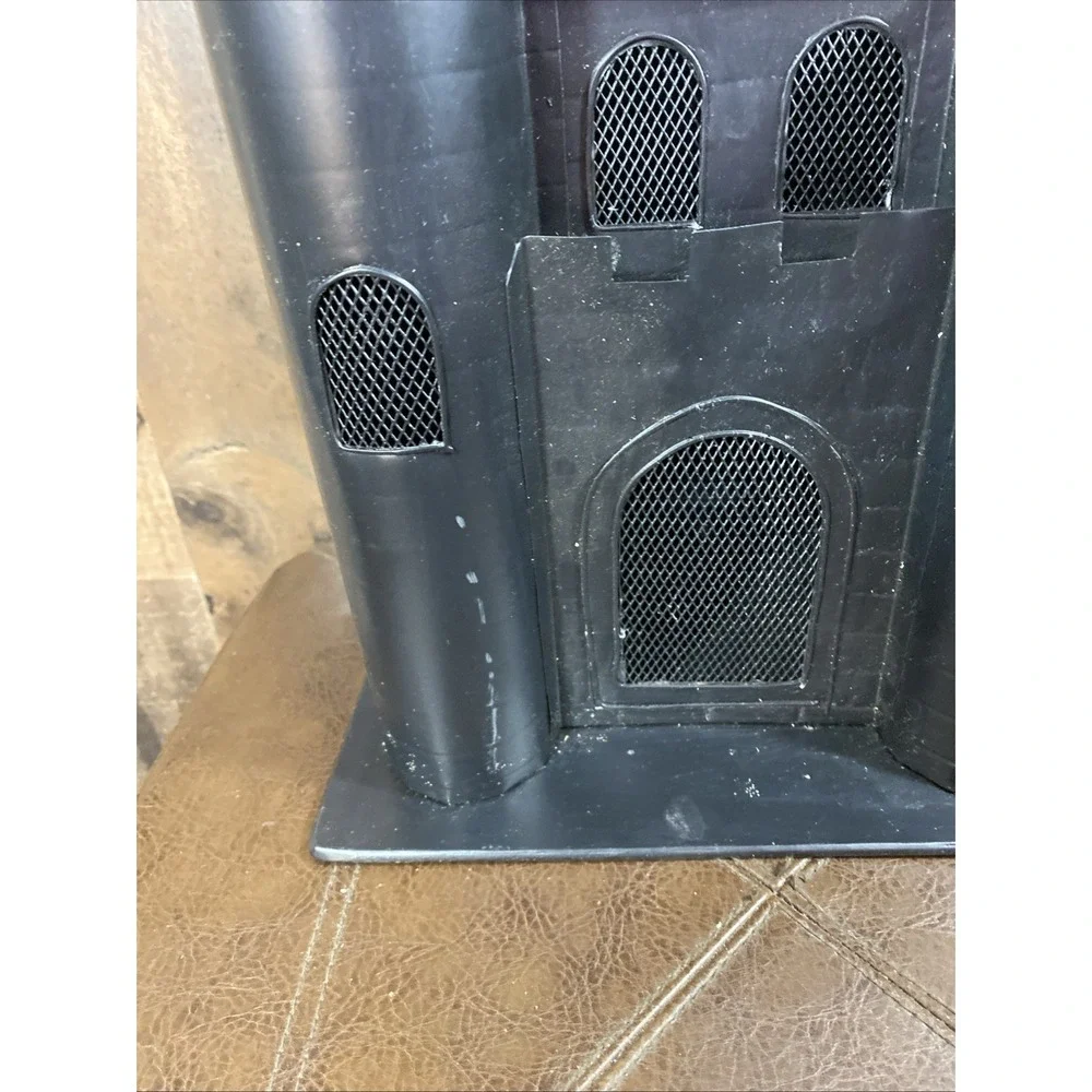 Halloween HAUNTED HOUSE Castle Tea Light Holder Black Metal Tin 12.5x9.5x12